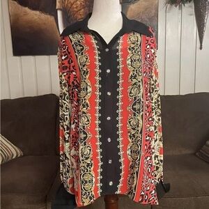 Vipavadee • Size Large • Red/ Gold/ Black • Long Sleeve • Blouse • Safari